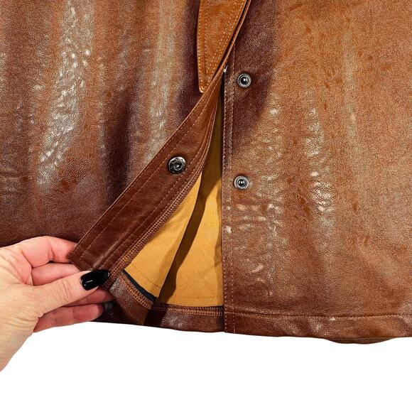 Olivaceous Brown Faux Leather Lined Button Front Tie Waist Mini Skirt Small  NEW - Picture 3 of 8
